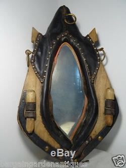 Unusual Rare Antique French Leather Equestrian Horse Collar Wall Hanging Mirror