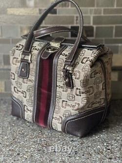 Unusual VTG Gucci Hand Bag Purse Horse Bit Design Leather Trim Locking W Key