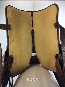 Used Circle Y Vintage Tooled Leather Western Saddle 15 Seat, Wide Tree