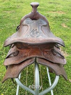 Used/Vintage 15 wide tree Big Horn tooled Western saddle US made