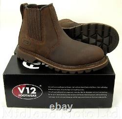V12 Rawhide Steel Toe Cap Safety Dealer Boots Brown Leather Chelsea V1231