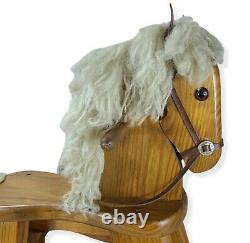 VINTAGE Antique Solid Wood Rocking Horse Leather Ears & Reins Children's Toy