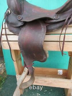 VINTAGE Brown LEATHER Horse Saddle 14 Long Cowboy Western #3