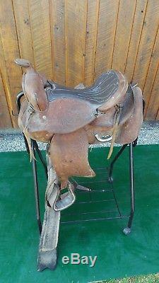 VINTAGE Brown LEATHER Horse Saddle 14 Long Cowboy Western Decor