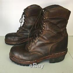VINTAGE CHIPPEWA 9 BAY CRAZY HORSE SUPER LOGGER 25485 Leather Boots Mens 12eee