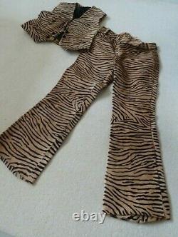 VINTAGE Designer Horse Hair Tiger Print Flared Pants Waistcoat 60s 70s Costume S