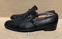 VINTAGE GUCCI BLACK LEATHER HORSE BIT DETAIL LOAFERS Sz 9D MADE IN ITALY