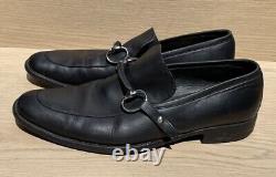 VINTAGE GUCCI BLACK LEATHER HORSE BIT DETAIL LOAFERS Sz 9D MADE IN ITALY