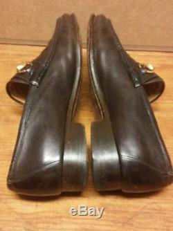 VINTAGE GUCCI DARK BROWN LEATHER HORSE BIT LOAFERS MOCCASSIN MEN Size near 9.5 M