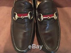 VINTAGE GUCCI DARK BROWN LEATHER HORSE BIT LOAFERS MOCCASSIN Mens Size 44 10 US