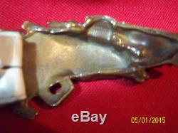 Vintage Gucci Double Race Horse Head Brass Buckle With White Leather 36 Belt