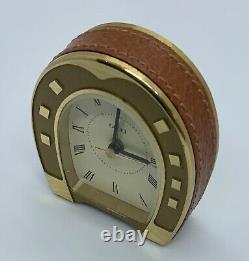 VINTAGE GUCCI LEATHER/BRASS HORSE SHOE ALARM CLOCK ULTRA RARE MINTY WithPOUCH