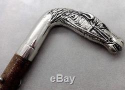 VINTAGE GUCCI PEWTER HORSE HEAD HANDLE SHOE HORN with LEATHER & HORN