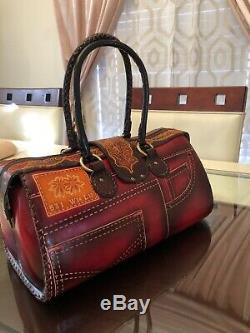 VINTAGE Handmade Tooled Genuine Leather Purse Hand Bag Very Detailed Design