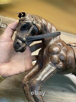 VINTAGE LEATHER COVERED HORSE EQUESTRIAN FIGURE 14/ 35cm FIGURINE STATUE DECOR
