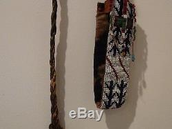 Vintage Native American Indian Horse Quirt Riding Whip Leather Beaded Handle