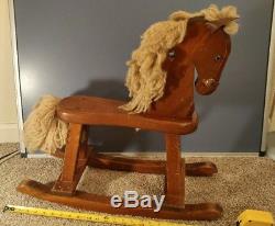 VINTAGE SOLID WOOD LEATHER EARS ROCKING HORSE Woods of America