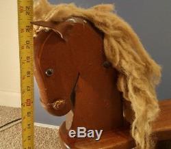 VINTAGE SOLID WOOD LEATHER EARS ROCKING HORSE Woods of America