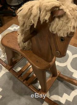 VINTAGE SOLID WOOD LEATHER EARS ROCKING HORSE Woods of America 1981