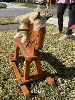 VINTAGE SOLID WOOD LEATHER EARS ROCKING HORSE Woods of America 1983