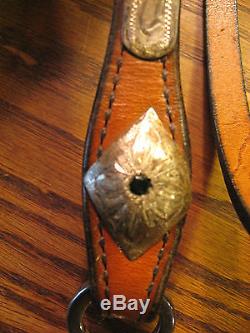 VINTAGE STERLING SILVER BRIDLE HEADSTALL LEATHER HORSE HAIR No bit or reins
