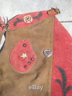 Vintage Studded Jewels Leather Horse Motorcycle Rodeo Western Chaps Texas Stars