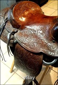 Vintage Tooled Leather Ornate Saddle Western Cowboy Riding Rodeo Horse 15