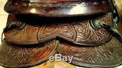 Vintage Tooled Leather Ornate Saddle Western Cowboy Riding Rodeo Horse 15