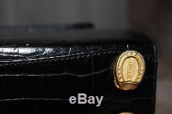 VINTAGE VICENZA Black Leather Gold Tone Horse Detail Frame Handbag Equestrian