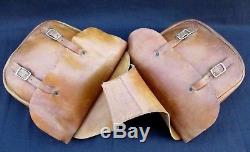 VINTAGE WESTERN SADDLE BAGS TAN LEATHER COWBOY TRAIL HORSE TACK With CONTENTS