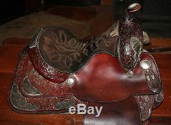 VTG 14 Circle Y Brown Leather Professional Show Horse Western Saddle with Silver