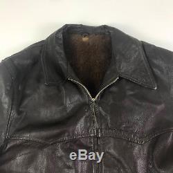 VTG 40s Hercules Sears Roebuck Mens Black Leather Trench Horse Lined Jacket L