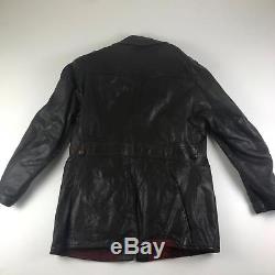 VTG 40s Hercules Sears Roebuck Mens Black Leather Trench Horse Lined Jacket L