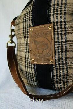 VTG 5/A Baker wool plaid blanket bucket tote bag equestrian polo horse purse