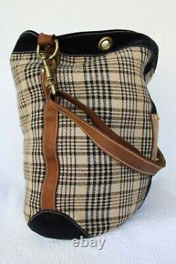 VTG 5/A Baker wool plaid blanket bucket tote bag equestrian polo horse purse