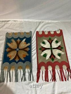 VTG 60s Hand Made Wall Hanging Decor Suede Leather Horse Hair Fringe Set of 2