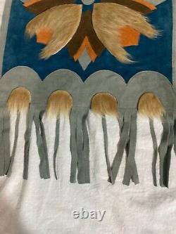 VTG 60s Hand Made Wall Hanging Decor Suede Leather Horse Hair Fringe Set of 2