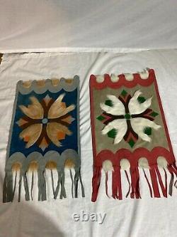 VTG 60s Hand Made Wall Hanging Decor Suede Leather Horse Hair Fringe Set of 2