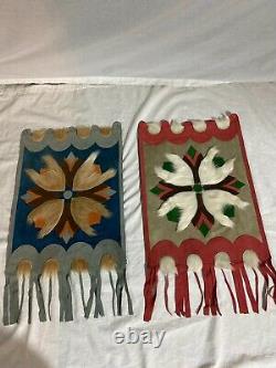 VTG 60s Hand Made Wall Hanging Decor Suede Leather Horse Hair Fringe Set of 2