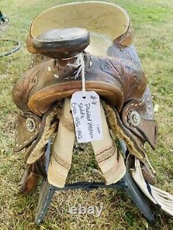 VTG/ Antique Early Western Leather Horse Saddle Sheepskin Padded Tooled 15