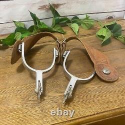 VTG CROCKET Cowboy Western Horse Riding Spurs Pair Superior Leather Aluminum 48