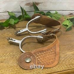 VTG CROCKET Cowboy Western Horse Riding Spurs Pair Superior Leather Aluminum 48