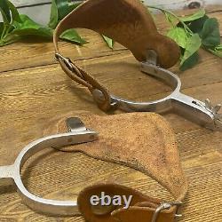 VTG CROCKET Cowboy Western Horse Riding Spurs Pair Superior Leather Aluminum 48