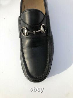 VTG GUCCI Brass Horse Bit Black Leather Classic slip on WM Loafers 8.5B 750
