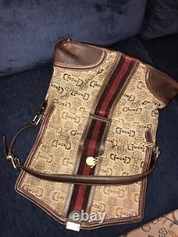 VTG Gucci Hand Bag Purse Horse Bit Design Leather Trim Locking W Key