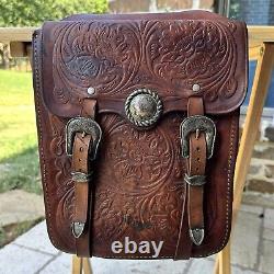 VTG Hand Tool Leather Chet Vogt Sterling Silver Hardware Horse Saddle Bag Texas