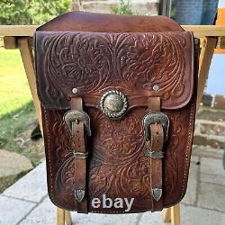 VTG Hand Tool Leather Chet Vogt Sterling Silver Hardware Horse Saddle Bag Texas