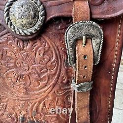 VTG Hand Tool Leather Chet Vogt Sterling Silver Hardware Horse Saddle Bag Texas