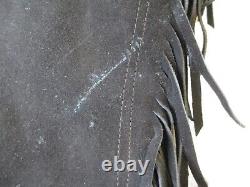 VTG Hobby Horse Western Leather Show Chaps Black Fringe Adult Large blemished