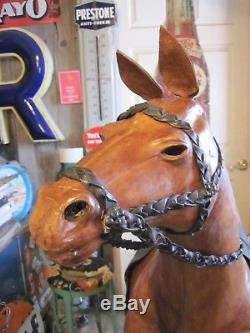 VTG Leather Horse 4'8 TALL 4'8 LONG HUGE DISPLAY Equestrian Man Cave Store